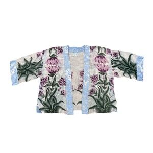 One Hundred Stars Botanical Short Kimono Floral‎ Screen Print Multi Color OS